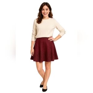 Lamarque 100% leather Burgundy Floral Perforated Skirt Holiday Fun